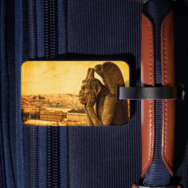 Étiquette À Bagage Gargoyle médiéval Le Stryge à Notre Dame, Paris (Verso Insitu 2)