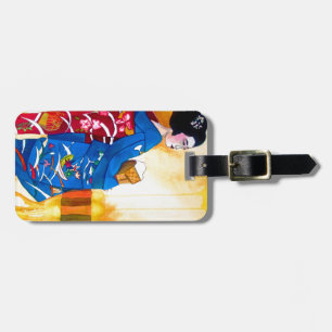 Étiquette À Bagage Geisha japonais avec kimono bleu