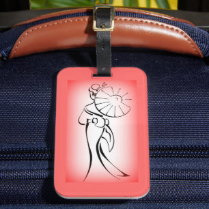 Étiquette À Bagage Geisha Silhouette Bordure rouge