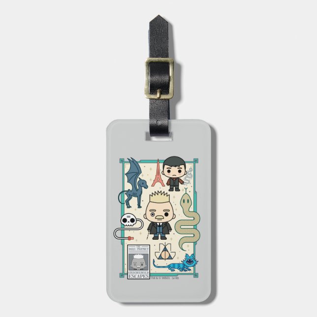 Étiquette À Bagage GELLERT GRINDELWALD™ et dessin sur os (Devant Vertical)