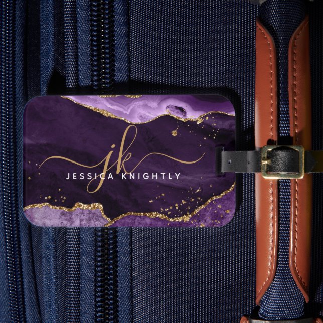 Étiquette À Bagage Géode d'âge d'or violet Initiales du script Monogr (Insitu Rectoal 4)