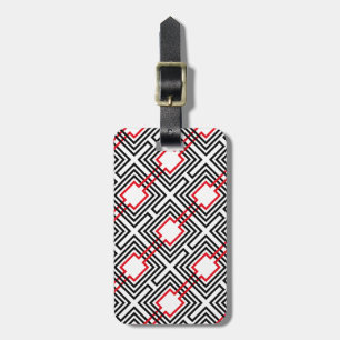 Étiquette À Bagage Géométrique rouge et blanc noir
