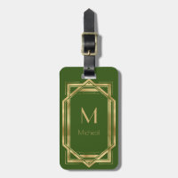 Géométrique verte et Gold | Monogramme et nom