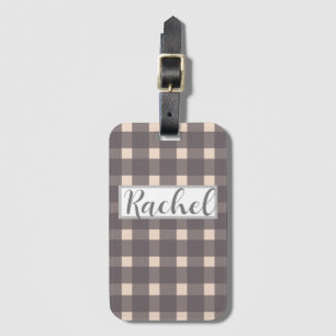 Étiquette À Bagage Gingham Personnalisé Gris Rose