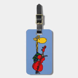 Étiquette À Bagage Girafe drôle jouant l'art de violoncelle