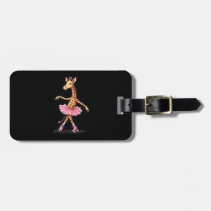 Étiquette À Bagage Girafe en patins à roulettes en combinaison rose a