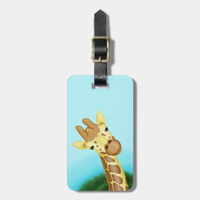 Étiquette À Bagage Girafe Jaune Cool Sur Arrière - plan Bleu (Devant Vertical)