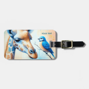 Étiquette À Bagage Girafe Oiseau Bleu Mignon Fantastique