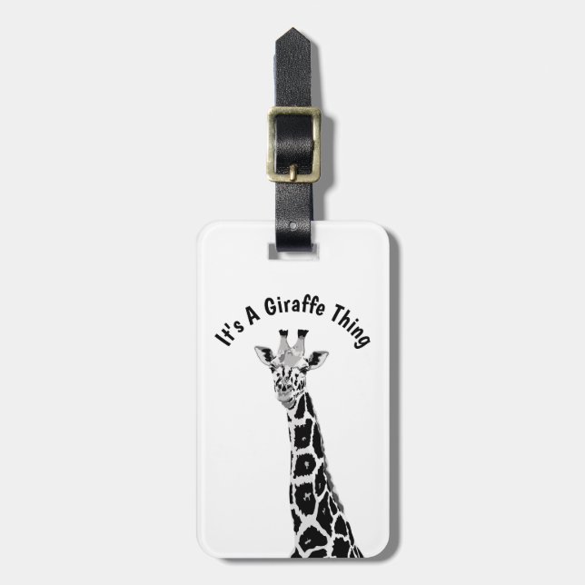 Étiquette À Bagage Giraffe Chose noir blanc gris Art numérique (Devant Vertical)
