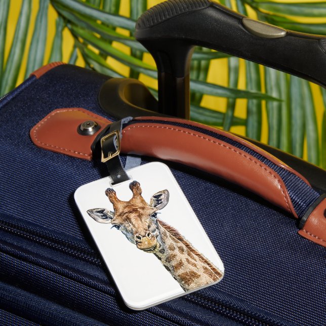 Étiquette À Bagage Giraffe curieuse avec Ciel de Confetti Bleu (Insitu Rectoal 1)