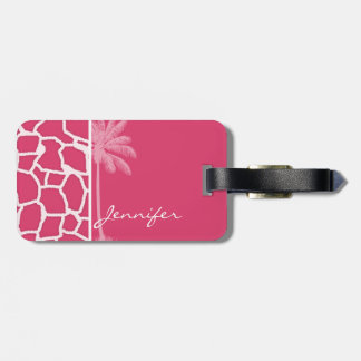 Étiquette À Bagage Giraffe rose foncé Imprimer; Palme d'été