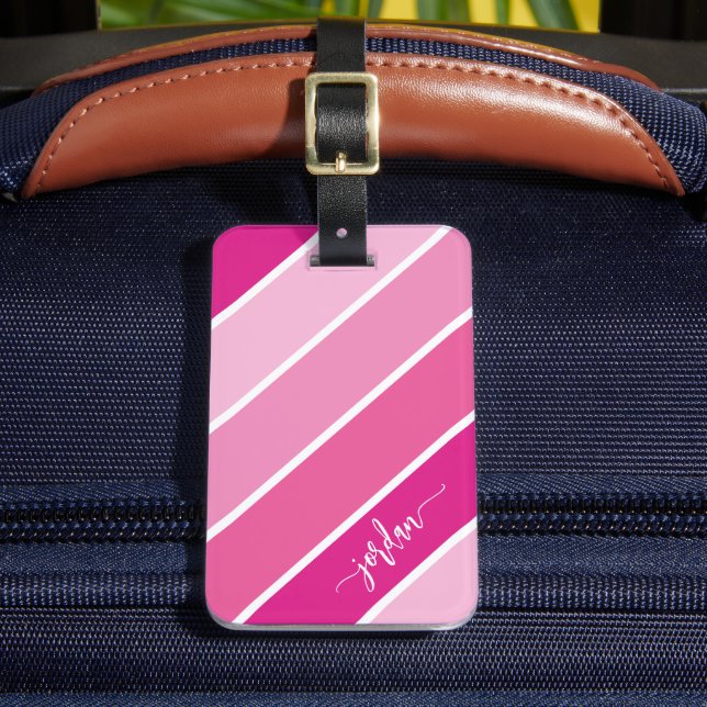Étiquette À Bagage Girl Pink Stripes Motif Nom du script (Insitu Rectoal 2)