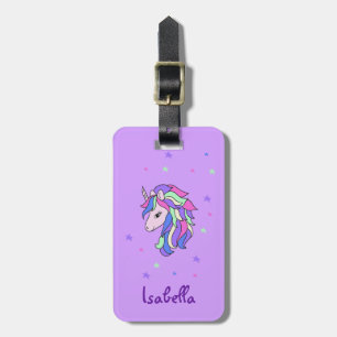 Étiquette À Bagage Girls Cute Rainbow Magical Unicorn & Custom Name