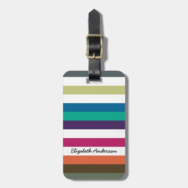Étiquette À Bagage Girly Bold Rainbow Big Horizontal Stripes et nom (Devant Vertical)