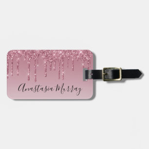 Étiquette À Bagage Girly & Glam Purple Rose Gold Parties scintillant 