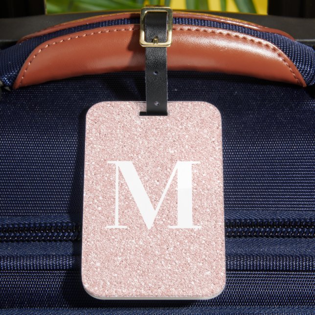 Étiquette À Bagage Girly Moderne Serif Monogrammé Paillettes Rose Gol (Insitu Rectoal 2)