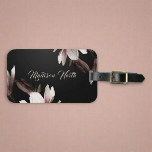 Étiquette À Bagage Girly Pretty Flowers Monogramme Nom Typographie