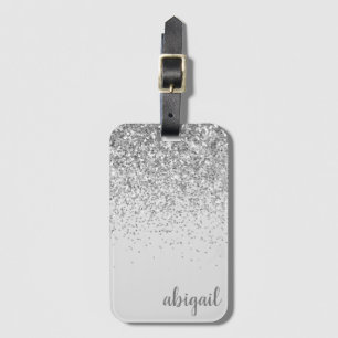 Étiquette À Bagage Girly Silver Parties scintillant élégante Monogram