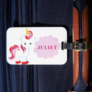 Étiquette À Bagage Girly Unicorn rose Voyage Vacances Enfants ID