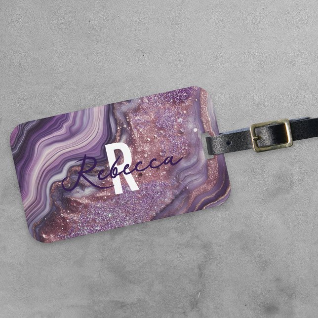 Étiquette À Bagage Glam Chic Elegant Purple Parties scintillant Agate (Créateur téléchargé)