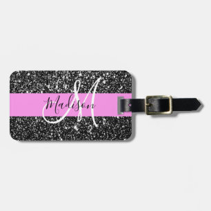 Étiquette À Bagage Glam Chic Rose Parties scintillant noire Nom étinc