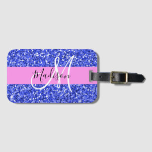 Étiquette À Bagage Glam Dark Blue Parties scintillant rose étincelles