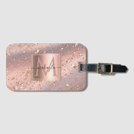 Étiquette À Bagage Glam Girl Rose Gold Flakes Gitter Monogramme