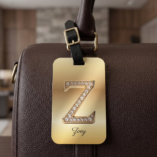 Étiquette À Bagage Glam Gold Diamant Monogramme Lettre Initiale Z