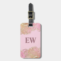 Glam moderne Élégant Monogramme rose Faux Or Agate