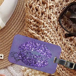 Étiquette À Bagage Glam moderne violet brillant Kiss Lipstick Emprein
