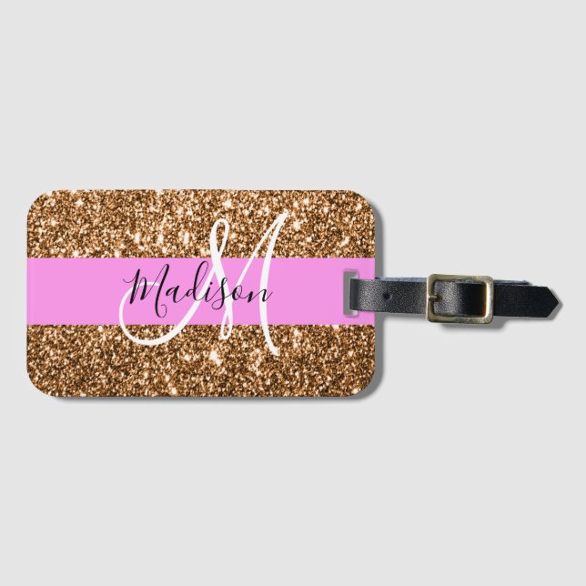 Étiquette À Bagage Glam Pink & Copper Parties scintillant étincelles  (Devant Horizontal)