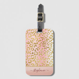 Étiquette À Bagage Glam Pink Ombre Gold Leopard Motif personnalisé