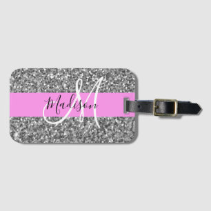 Étiquette À Bagage Glam Pink & Silver Parties scintillant étincelles 