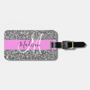 Étiquette À Bagage Glam Pink & Silver Parties scintillant étincelles 