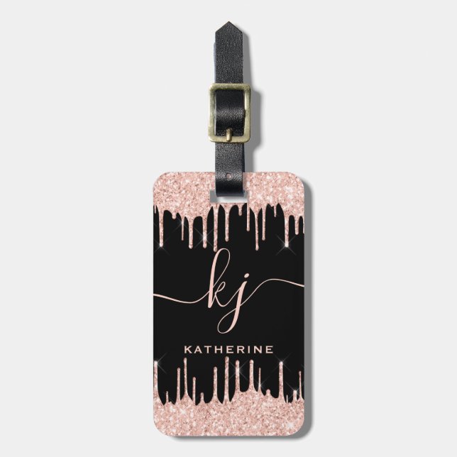 Étiquette À Bagage Glam Rose Gold Parties scintillant Drives Monogram (Devant Vertical)