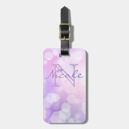 Étiquette À Bagage Glamore violet étincelle Bokeh - Monogramme