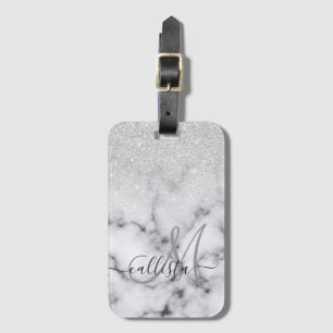 Étiquette À Bagage Glamorous Silver White Glitter Marble Gradient