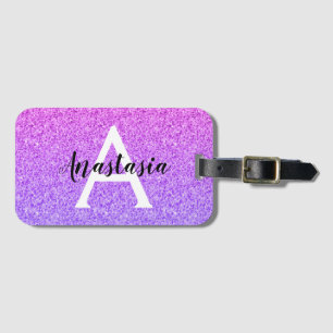 Étiquette À Bagage Glamour Féminin Ombré Paillettes Violet Monogramme