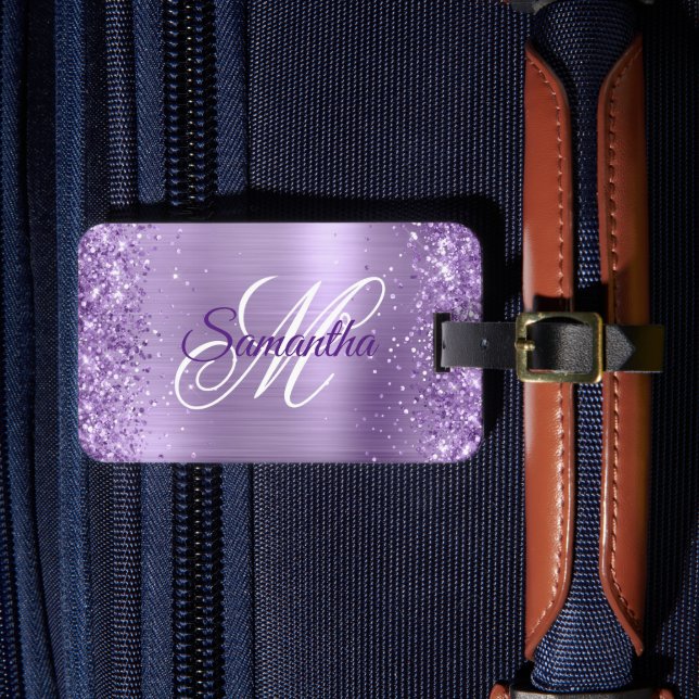 Étiquette À Bagage Glitter Lumière Violet Huile Fancy Monogramme (Insitu Rectoal 4)