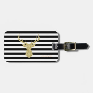 Étiquette À Bagage Glittery Gold Cher, Bandes noires Personnalisées