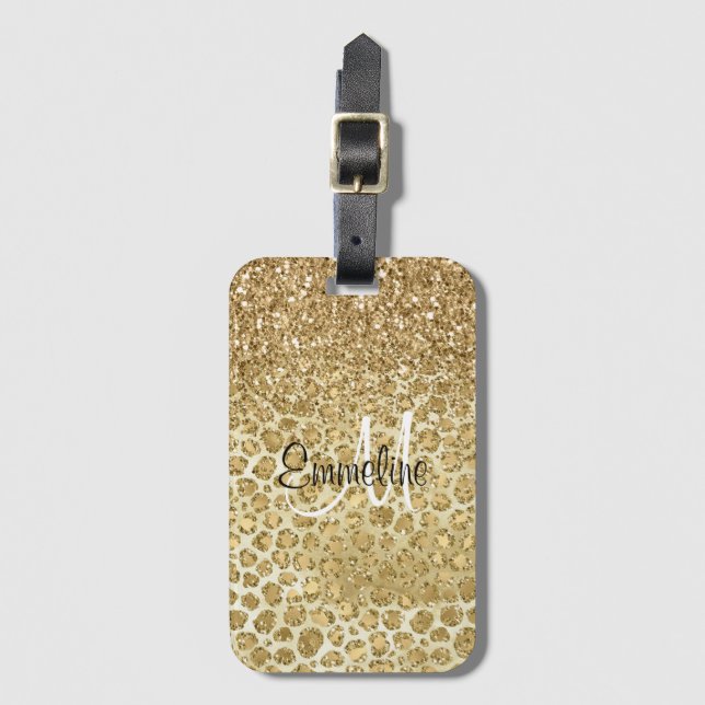 Étiquette À Bagage Glitzy Glam Gold Parties scintillant Empreinte de  (Devant Vertical)