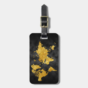 Étiquette À Bagage Gold Faux World Map Professional Black Metal