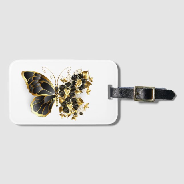 Étiquette À Bagage Gold flower Butterfly with Black Orchid (Devant Horizontal)