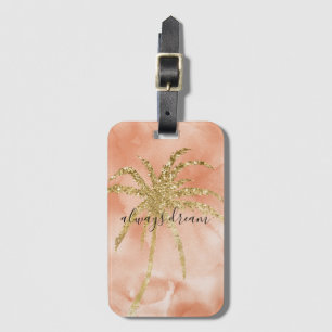Étiquette À Bagage Gold Glitz Palm Tree Dream Peach Aquarelle     