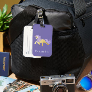 Étiquette À Bagage Gold Purple Unicorn Dream