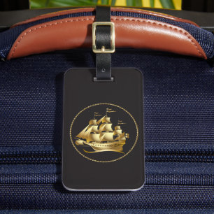 Étiquette À Bagage Gold Sailboat Nautical Personnalisé