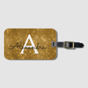 Étiquette À Bagage Gold Sparkle Twinkle Shimmer Nom du monogramme