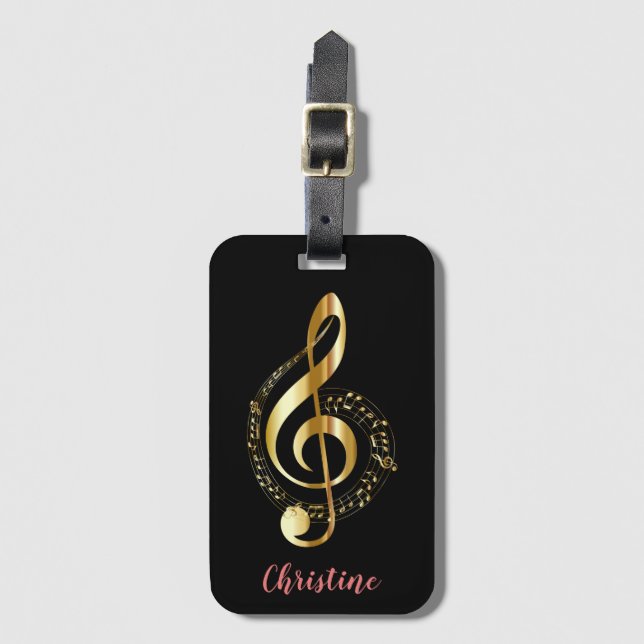 Étiquette À Bagage Gold Treble Clef Personnalisé (Devant Vertical)