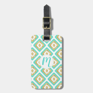 Étiquette À Bagage Gold & Turquoise Chic Ikat Motif