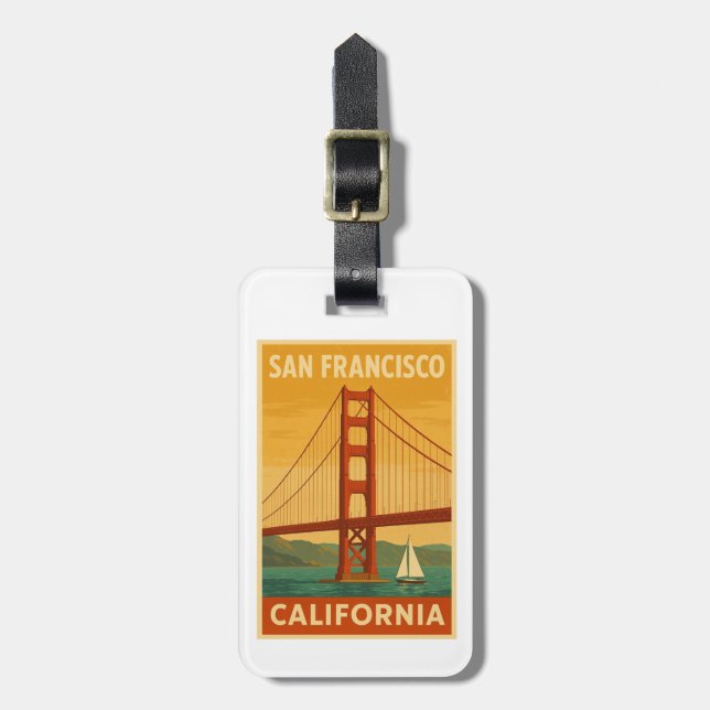 Étiquette À Bagage Golden Gate Bridge Retro – San Francisco (Devant Vertical)